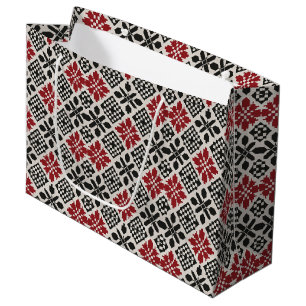 Red Black White Geometric Folk Pattern Large Gift Bag