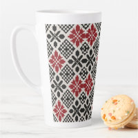 Red Black White Geometric Folk Pattern