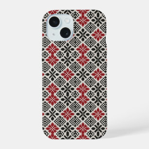 Red Black White Geometric Keffiyeh Folk Pattern iPhone 15 Case