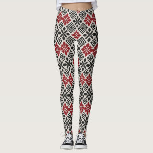 Red Black White Geometric Keffiyeh Folk Pattern Leggings