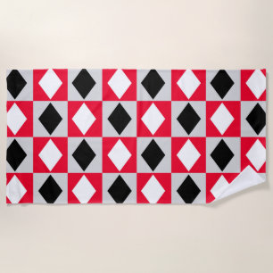 Red Black White Geometric Rhombus Diamond Beach Towel