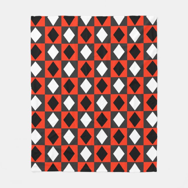 Red Black White Geometric Rhombus Diamond Fleece Blanket (Front)