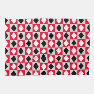 Red Black White Geometric Rhombus Diamond Tea Towel