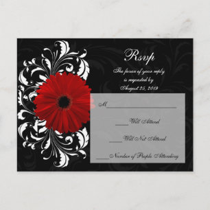 Red+Black+White Gerbera Daisy RSVP Reply Invitation Postcard