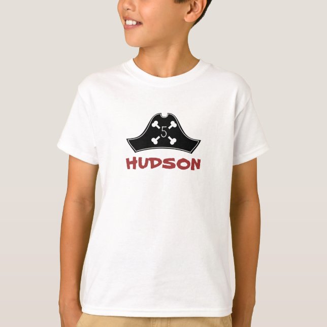 Red Black + White Girl's Pirate Birthday T-Shirt (Front)