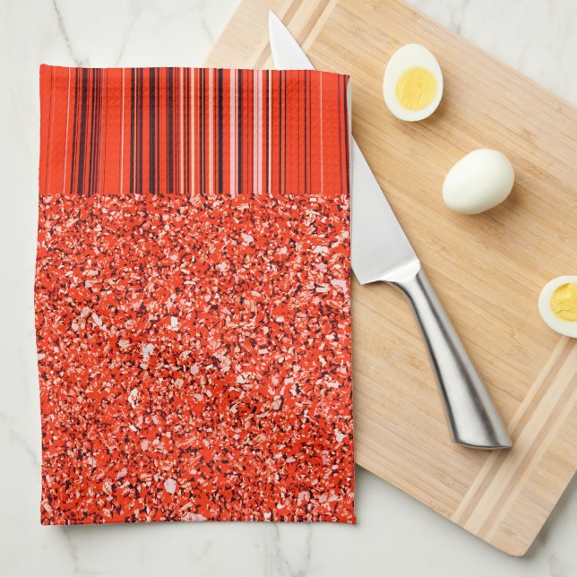 Red Black White Glitter and Stripes Tea Towel (Quarter Fold)