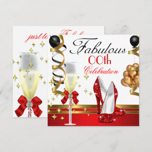 Red Black White Gold Fabulous Birthday Party Invitation