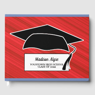 Red Black White Graduation Cap Guest Book