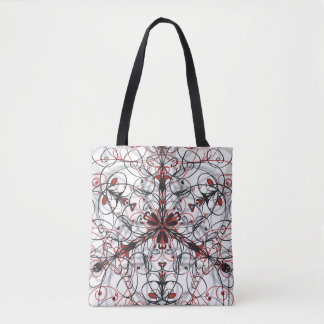 Red, Black, White & Grey Kaleidoscope Tote Bag