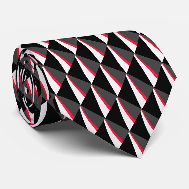 Red Black White Grey Pattern Tie (Rolled)