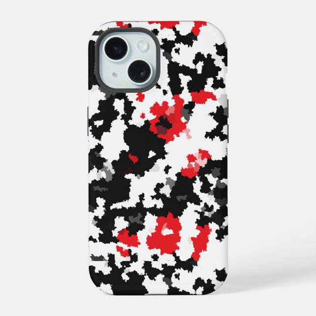 Red Black White Irregular Abstract Design  iPhone 15 Case (Back)