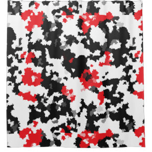 Red Black White Irregular Abstract Design  Shower Curtain
