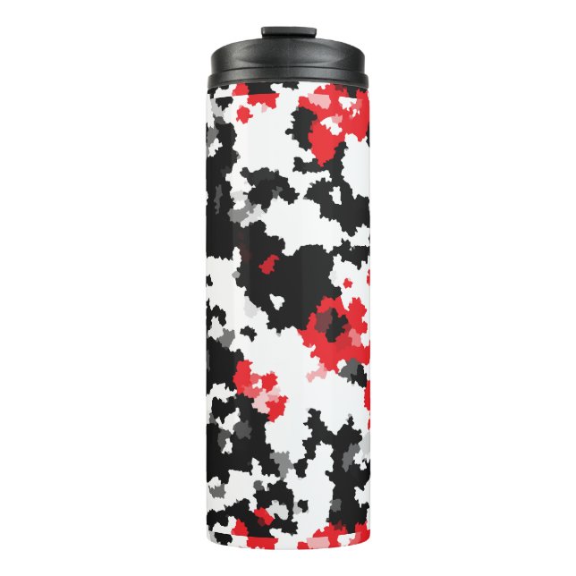 Red Black White Irregular Abstract Design  Thermal Tumbler (Front)