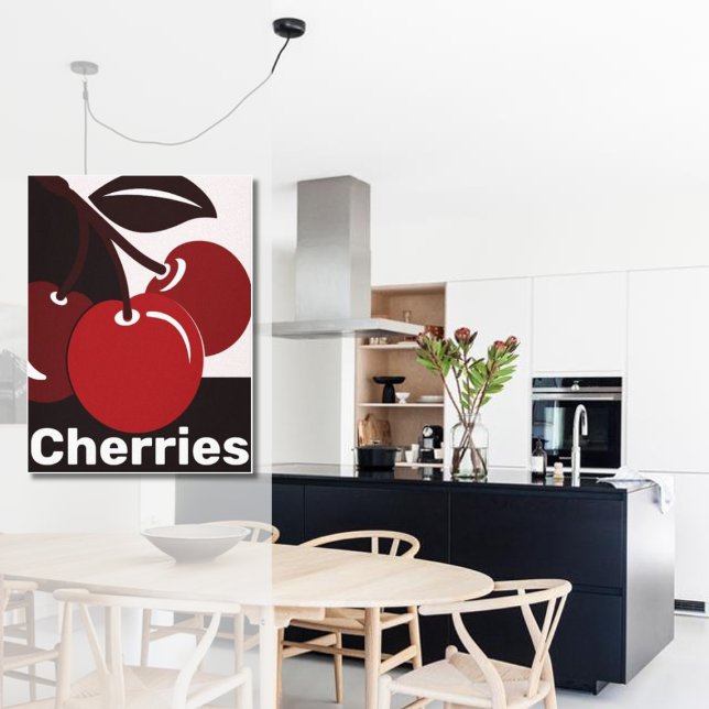 Red,Black, White Kitchen Wall Decor Idea  - Poster (Modern Black White Red Cherries Kitchen Poster)