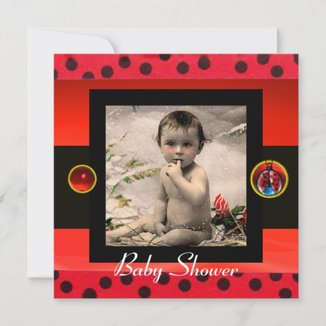 RED BLACK WHITE LADYBUG Monogram Photo Template (Front)