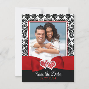 Red, Black, White Love Hearts Photo Save the Date