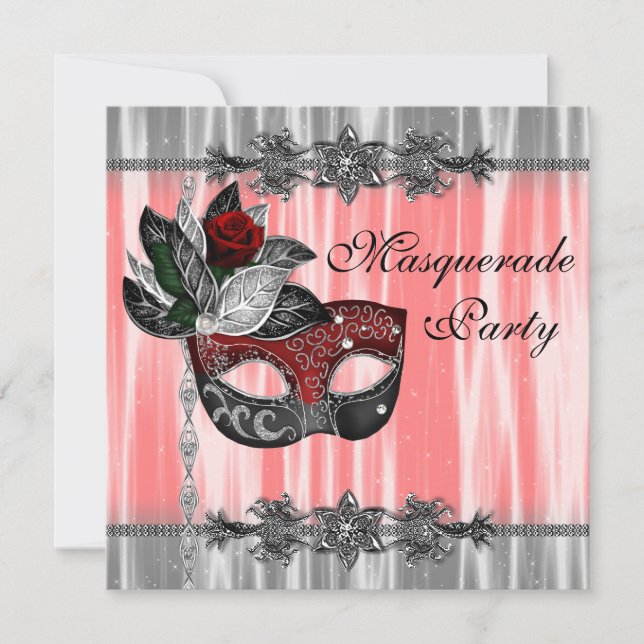 Red Black White Masquerade Party Invitation (Front)