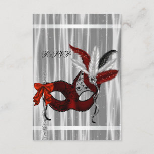 Red Black White Masquerade Party RSVP Card