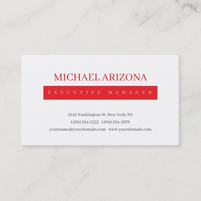 Red Black & White Minimalist Simple Plain Modern Business Card (Front)