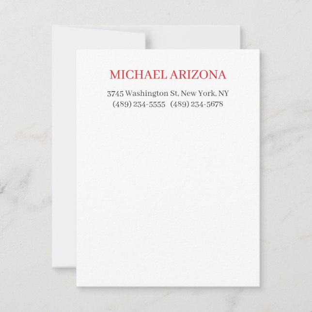 Red Black & White Minimalist Simple Plain Modern Card (Front)