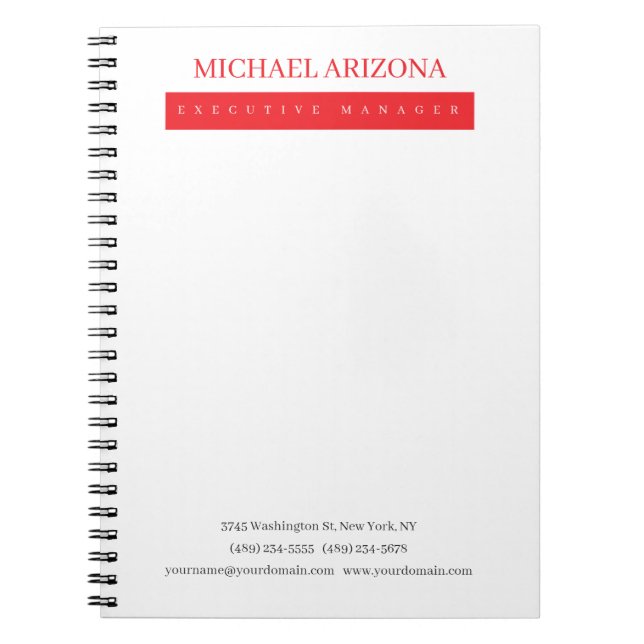 Red Black & White Minimalist Simple Plain Modern Notebook (Front)