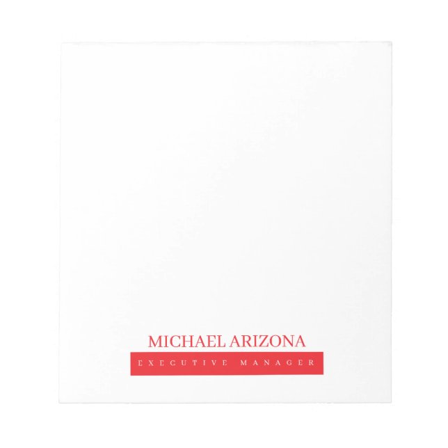Red Black & White Minimalist Simple Plain Modern Notepad (Front)