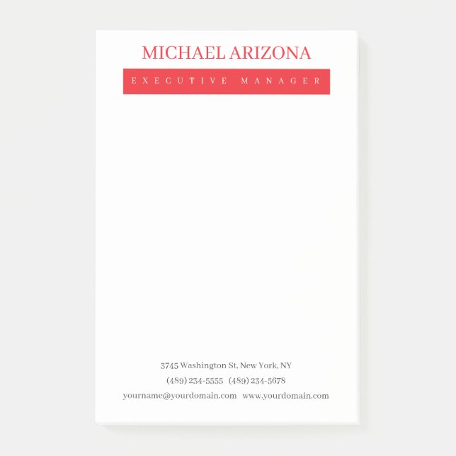 Red Black & White Minimalist Simple Plain Modern Post-it Notes (Front)