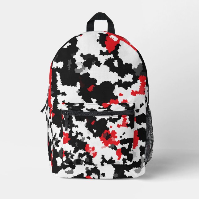 Red Black White Modern Abstract Printed Backpack (Front)