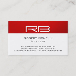 Red Black White Monogram Manager Business Card