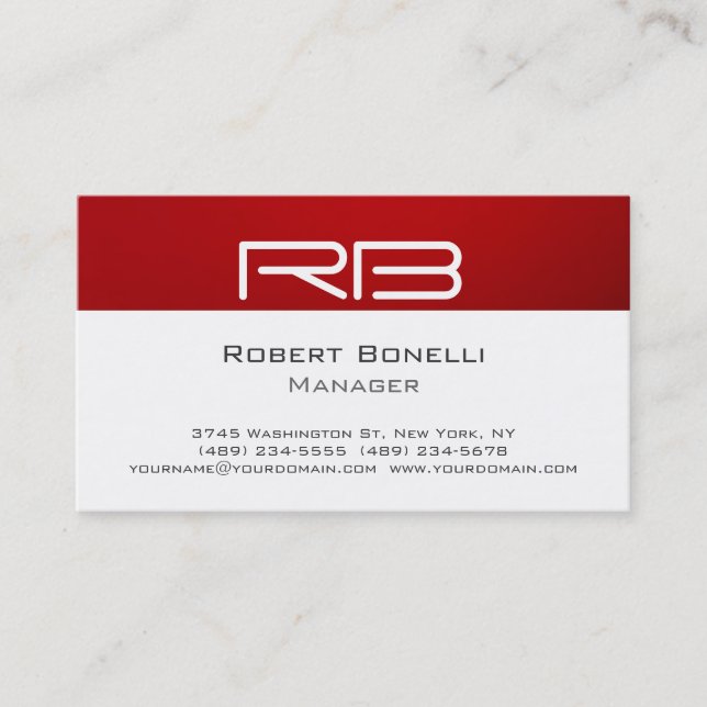 Red Black White Monogram Manager Business Card (Front)