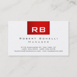 Red Black White Monogram Manager Business Card