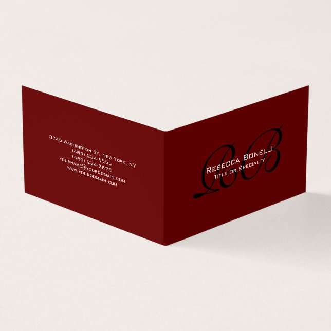  Red Black White Monogram Minimalist Plain Business Card (Outside)