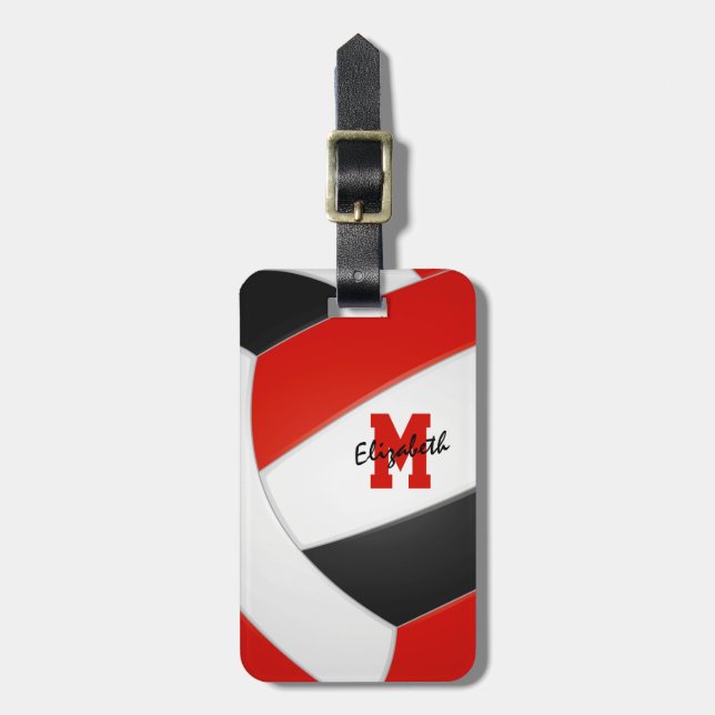 red black white monogrammed volleyball luggage tag (Front Vertical)