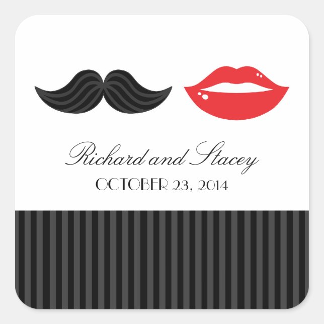 Red, Black & White Moustache & Lips Wedding Seal (Front)