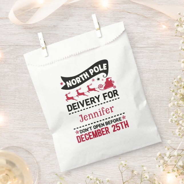 RED Black & White North Pole SANTA Delivery Name Favour Bags (Clipped)