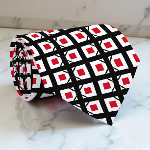 Red Black & White Op Art Geometric Pattern Tie