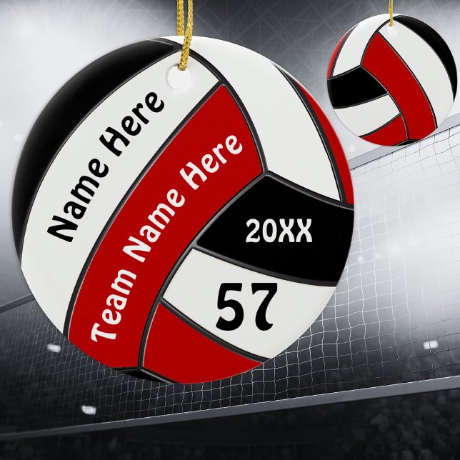Red Black White Personalized Volleyball Ornaments (Personalized, Volleyball Ornaments. Nice, Volleyball Christmas gifts. Volleyball Team Gift Ideas.)