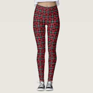 Red Black & White Plaid Bear Paw Flannel Leggings