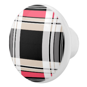 Red black white plaid ceramic knob