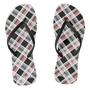 Red black white plaid jandals