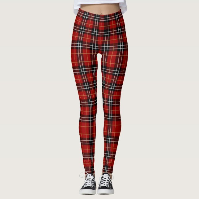 Red, Black & White Plaid Leggings (Front)