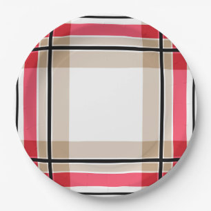 Red black white plaid paper plate