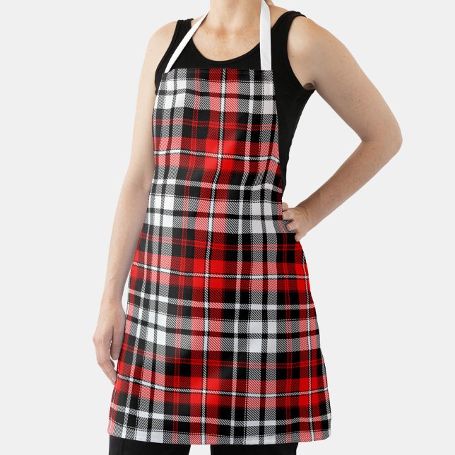 Red Black White Plaid Tartan Pattern Design  Apron (Creator Uploaded)