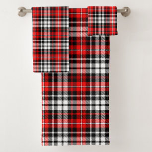 Red Black White Plaid Tartan Pattern Design Bath Towel Set