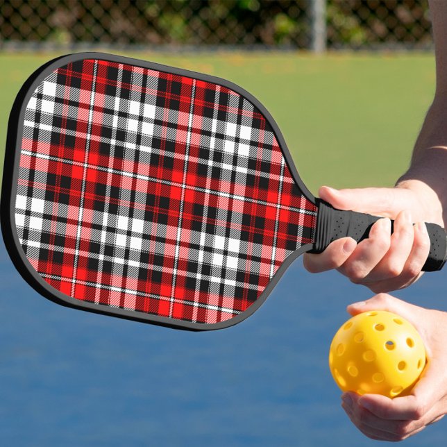 Red Black White Plaid Tartan Pattern Design  Pickleball Paddle (Creator Uploaded)