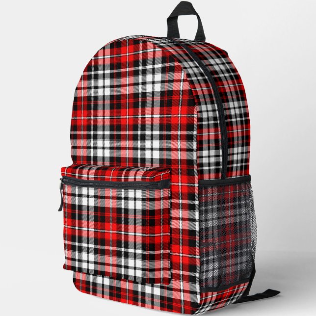 Red Black White Plaid Tartan Pattern Design  Printed Backpack (Creator Uploaded)