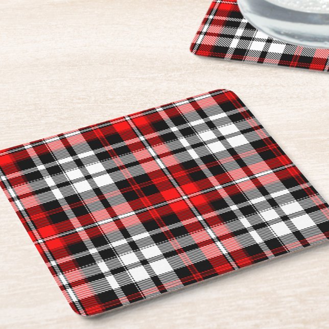 Red Black White Plaid Tartan Pattern Design  Square Paper Coaster (Creator Uploaded)