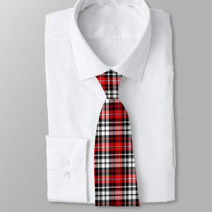 Red Black White Plaid Tartan Pattern Design Tie
