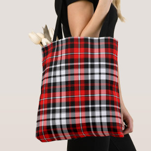 Red Black White Plaid Tartan Pattern Design Tote Bag