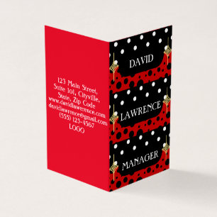 RED BLACK WHITE POLKA DOTS MODERN TRENDY MANAGER BUSINESS CARD